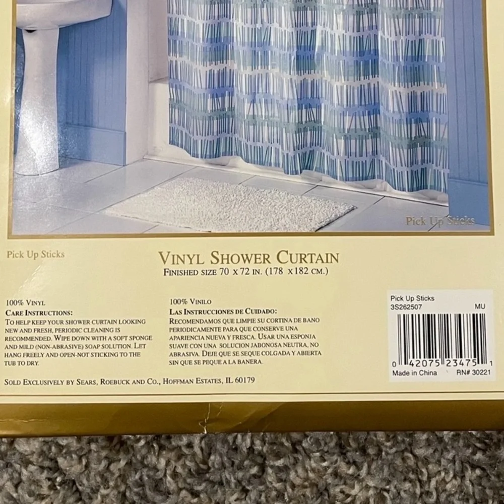 New Traditions by Sears Blue & Green “Pick Up Sticks” Vinyl Shower Curtains